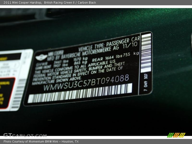 British Racing Green II / Carbon Black 2011 Mini Cooper Hardtop