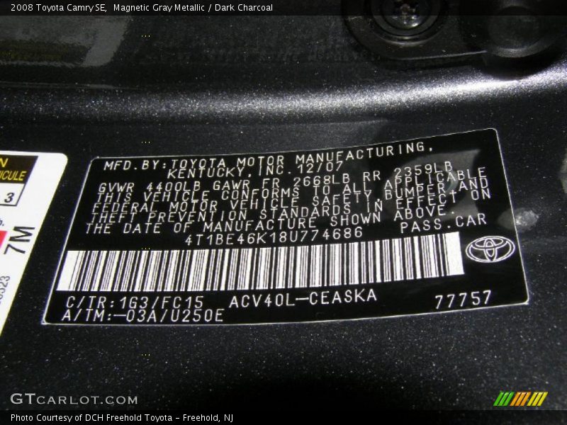 Magnetic Gray Metallic / Dark Charcoal 2008 Toyota Camry SE