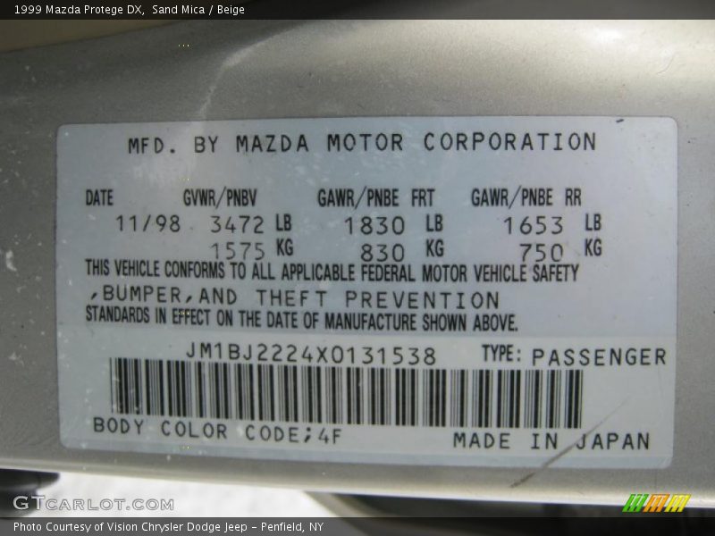 Sand Mica / Beige 1999 Mazda Protege DX