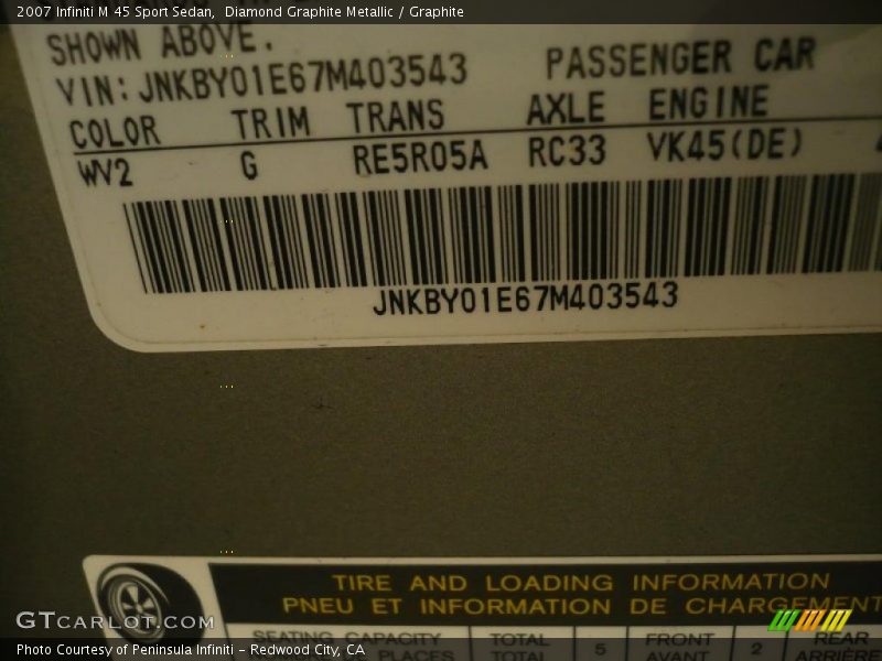 Diamond Graphite Metallic / Graphite 2007 Infiniti M 45 Sport Sedan
