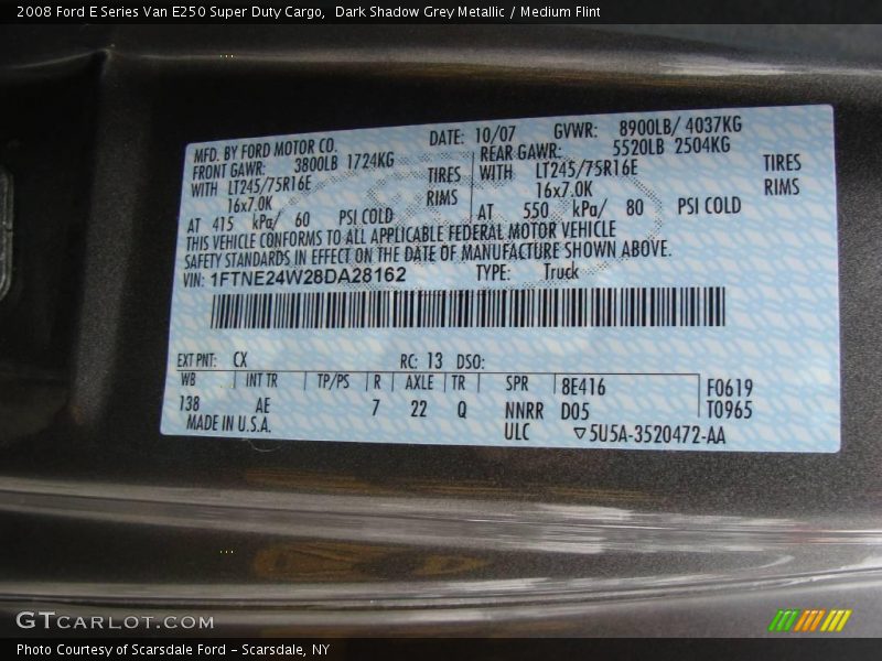 Dark Shadow Grey Metallic / Medium Flint 2008 Ford E Series Van E250 Super Duty Cargo