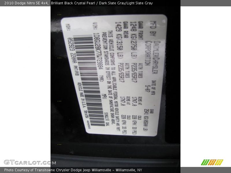Brilliant Black Crystal Pearl / Dark Slate Gray/Light Slate Gray 2010 Dodge Nitro SE 4x4