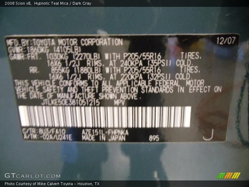 Hypnotic Teal Mica / Dark Gray 2008 Scion xB