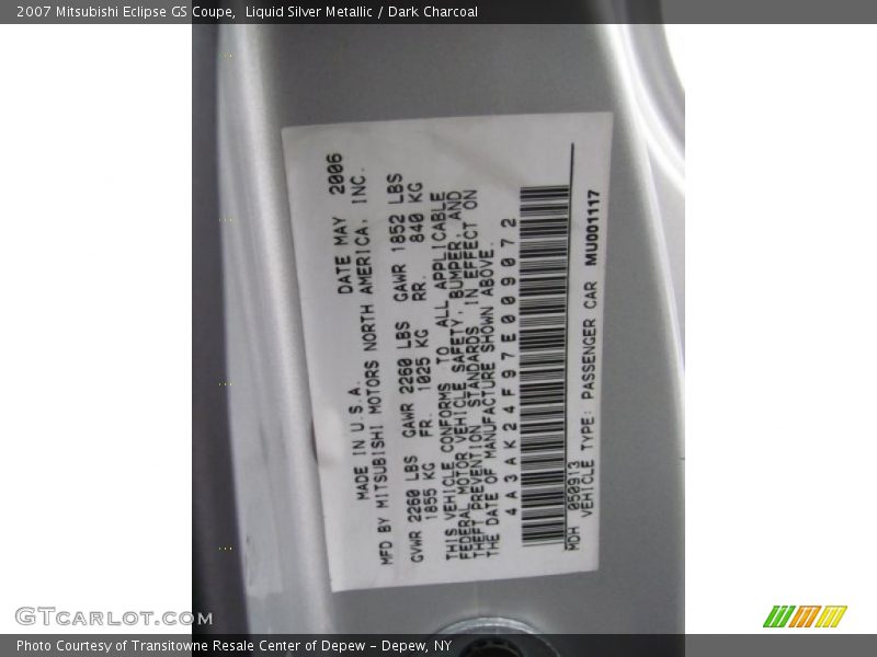 Liquid Silver Metallic / Dark Charcoal 2007 Mitsubishi Eclipse GS Coupe