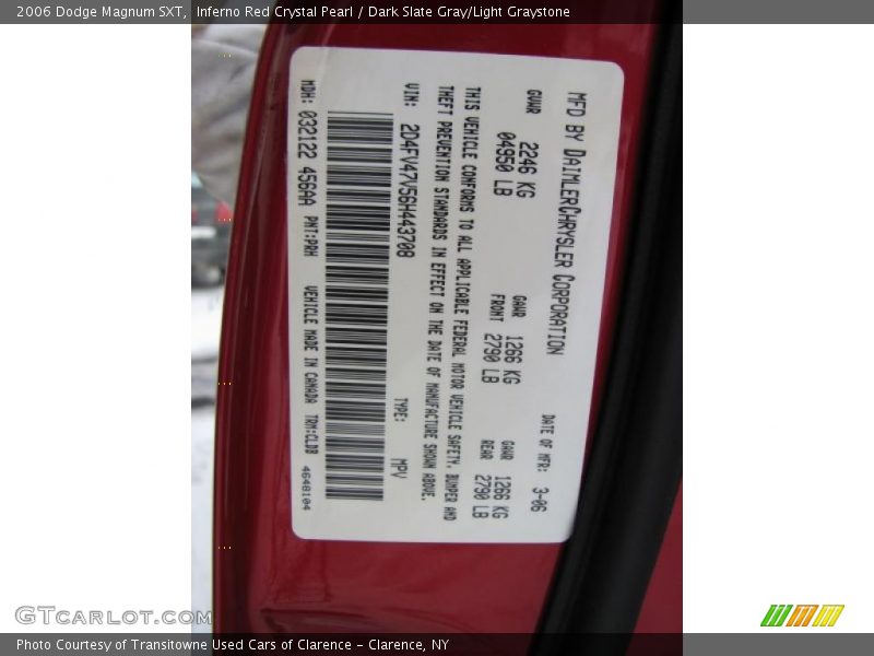 Inferno Red Crystal Pearl / Dark Slate Gray/Light Graystone 2006 Dodge Magnum SXT