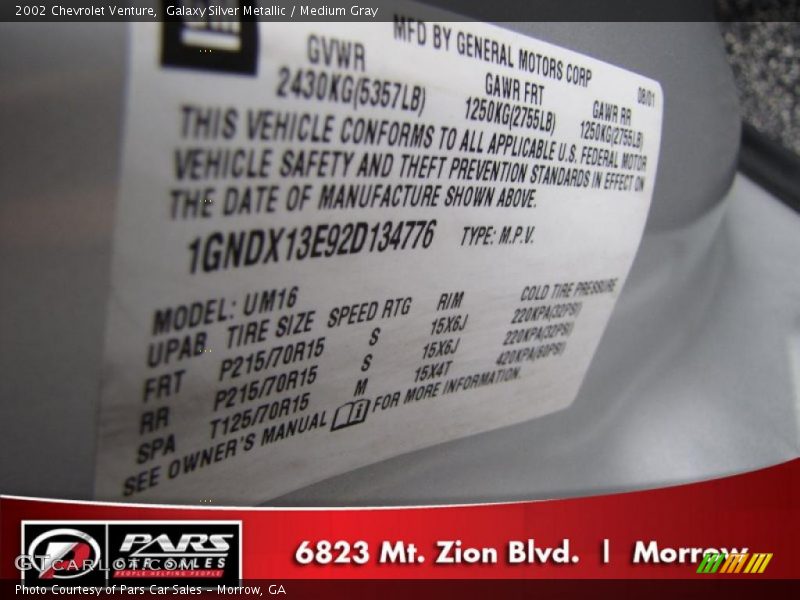 Galaxy Silver Metallic / Medium Gray 2002 Chevrolet Venture