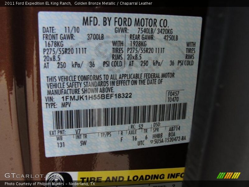 2011 Expedition EL King Ranch Golden Bronze Metallic Color Code V7