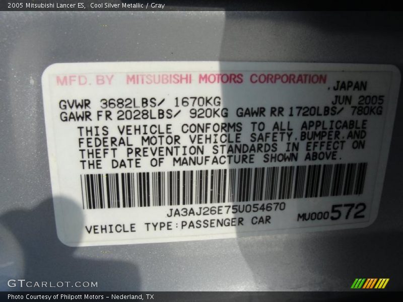 Cool Silver Metallic / Gray 2005 Mitsubishi Lancer ES