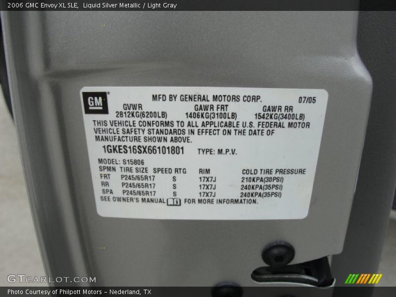 Info Tag of 2006 Envoy XL SLE