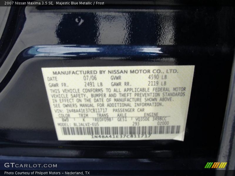 Majestic Blue Metallic / Frost 2007 Nissan Maxima 3.5 SE