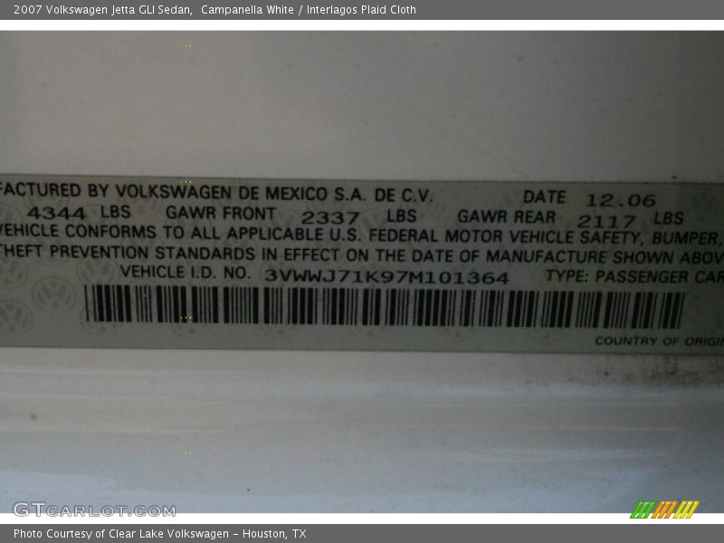 Campanella White / Interlagos Plaid Cloth 2007 Volkswagen Jetta GLI Sedan