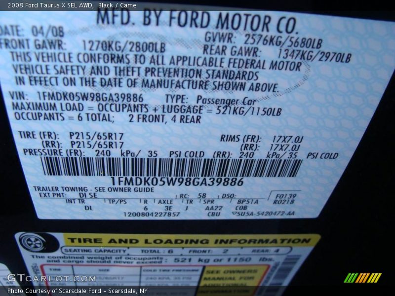 Black / Camel 2008 Ford Taurus X SEL AWD