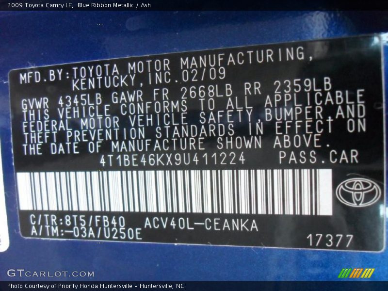 Blue Ribbon Metallic / Ash 2009 Toyota Camry LE
