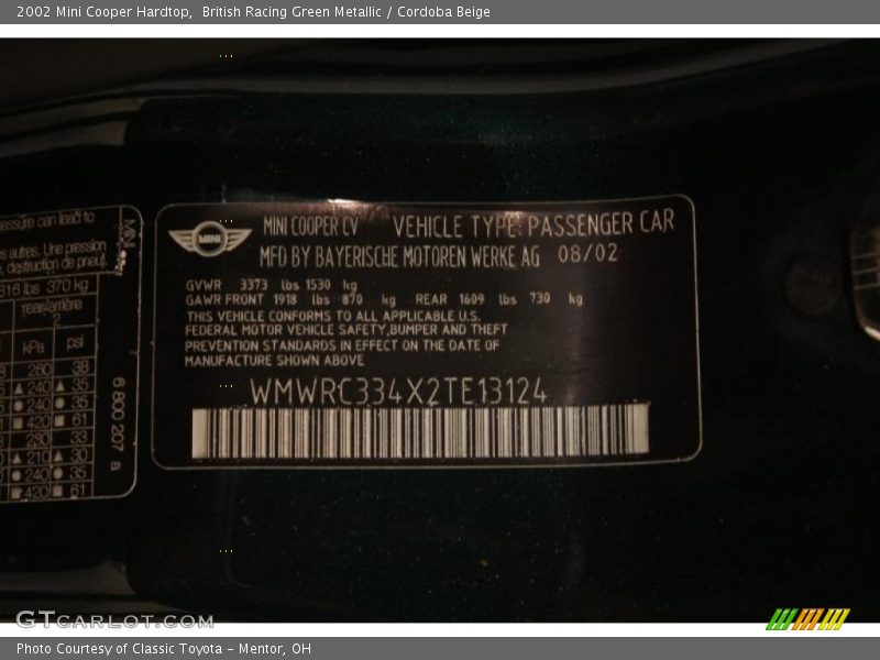 British Racing Green Metallic / Cordoba Beige 2002 Mini Cooper Hardtop