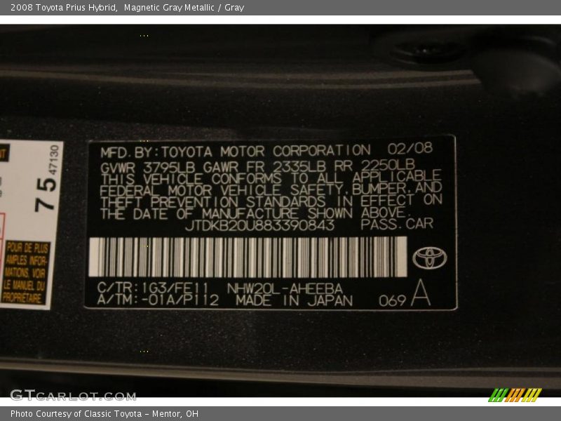 Magnetic Gray Metallic / Gray 2008 Toyota Prius Hybrid