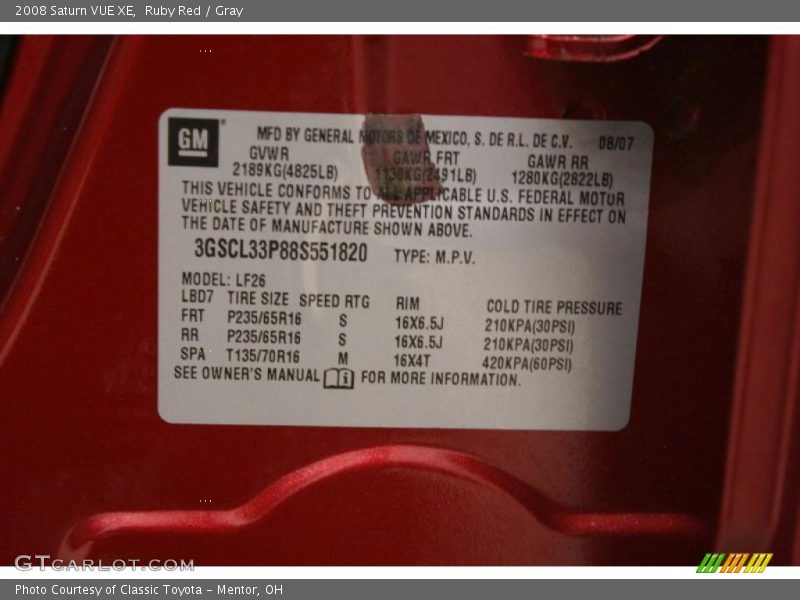 Ruby Red / Gray 2008 Saturn VUE XE