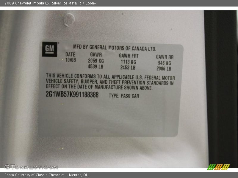 Silver Ice Metallic / Ebony 2009 Chevrolet Impala LS