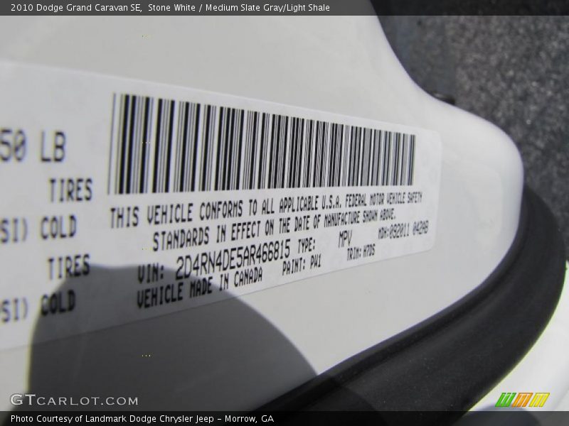Stone White / Medium Slate Gray/Light Shale 2010 Dodge Grand Caravan SE