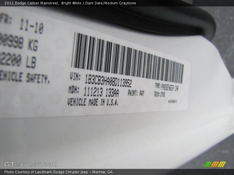 Bright White / Dark Slate/Medium Graystone 2011 Dodge Caliber Mainstreet