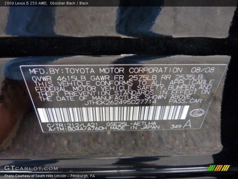 Obsidian Black / Black 2009 Lexus IS 250 AWD
