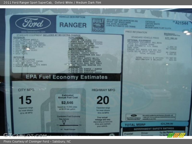  2011 Ranger Sport SuperCab Window Sticker