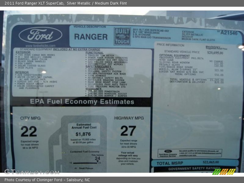  2011 Ranger XLT SuperCab Window Sticker