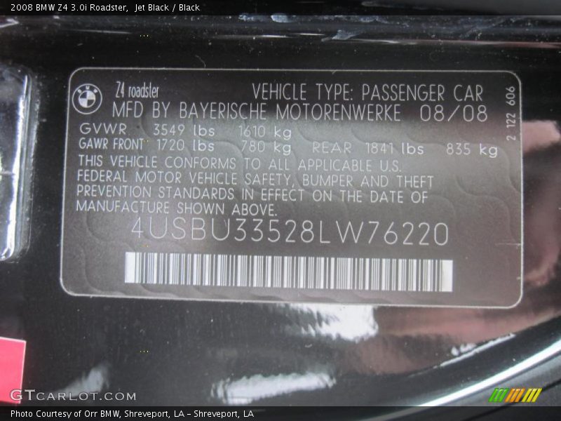 Jet Black / Black 2008 BMW Z4 3.0i Roadster