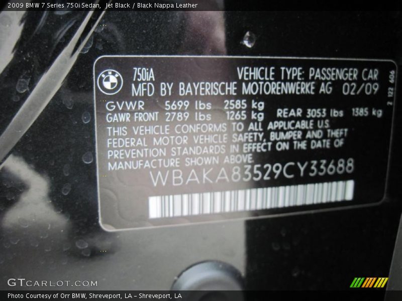 Jet Black / Black Nappa Leather 2009 BMW 7 Series 750i Sedan