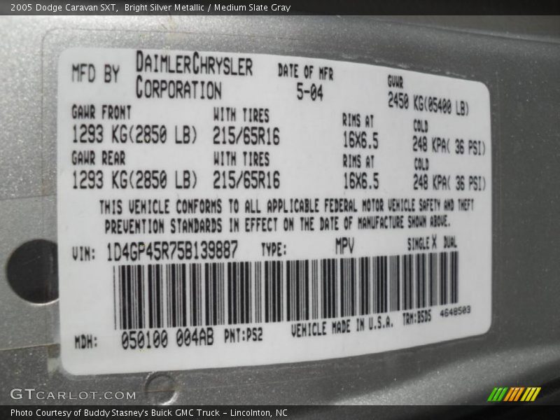 Bright Silver Metallic / Medium Slate Gray 2005 Dodge Caravan SXT