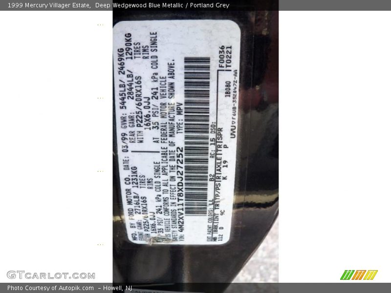 1999 Villager Estate Deep Wedgewood Blue Metallic Color Code LL