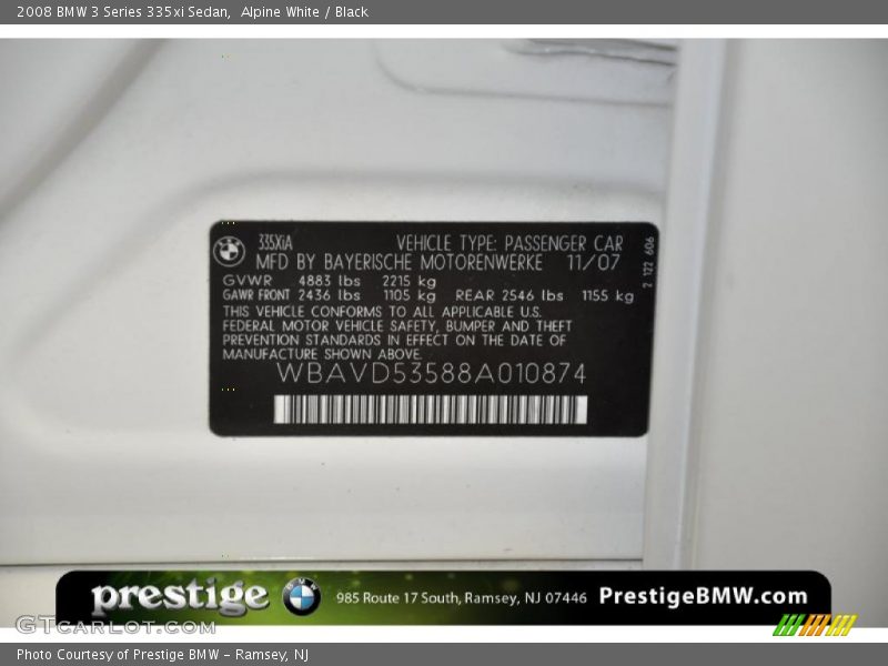 Alpine White / Black 2008 BMW 3 Series 335xi Sedan
