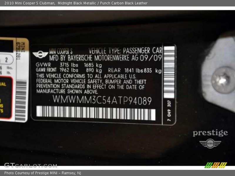 Midnight Black Metallic / Punch Carbon Black Leather 2010 Mini Cooper S Clubman