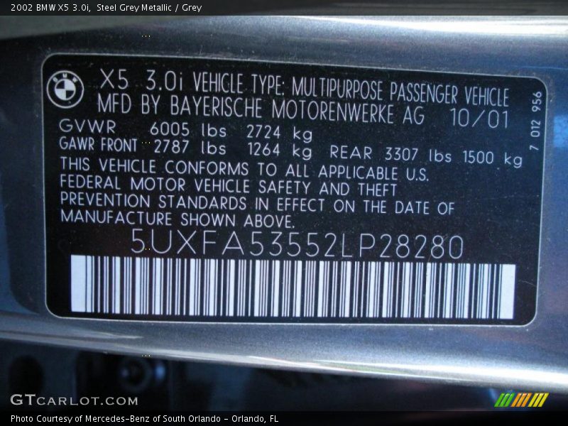 Steel Grey Metallic / Grey 2002 BMW X5 3.0i