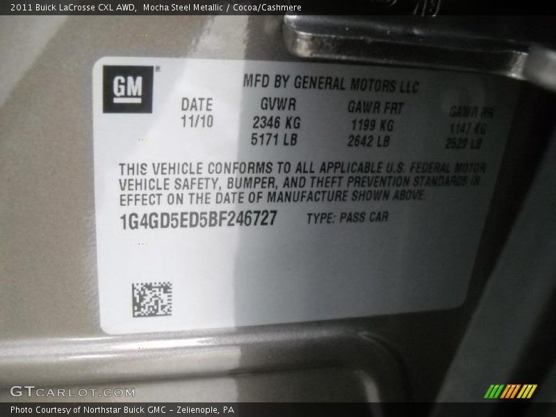 Mocha Steel Metallic / Cocoa/Cashmere 2011 Buick LaCrosse CXL AWD