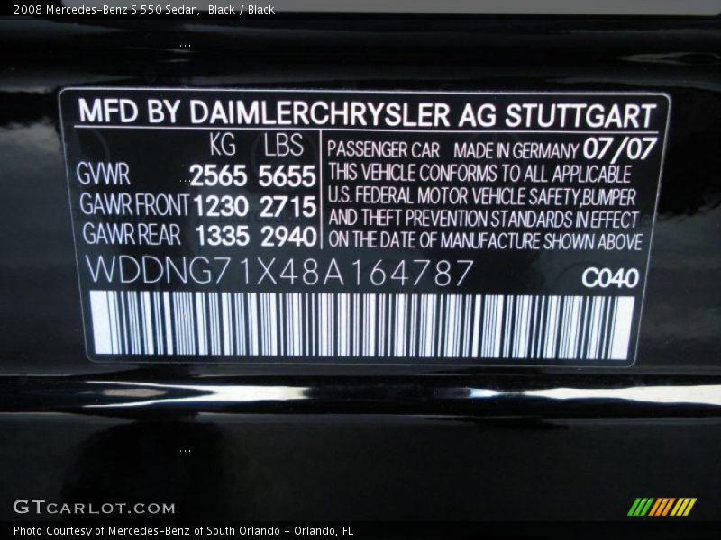 Black / Black 2008 Mercedes-Benz S 550 Sedan