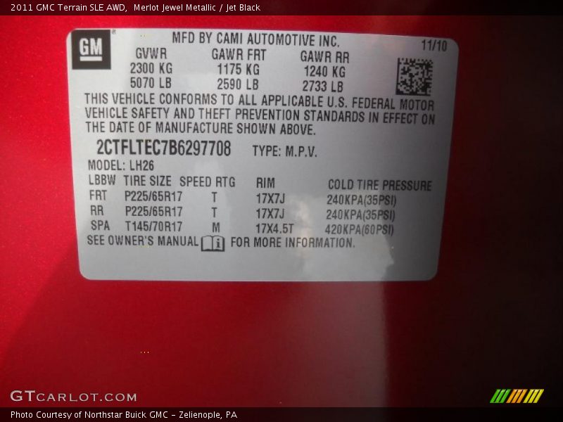 Merlot Jewel Metallic / Jet Black 2011 GMC Terrain SLE AWD