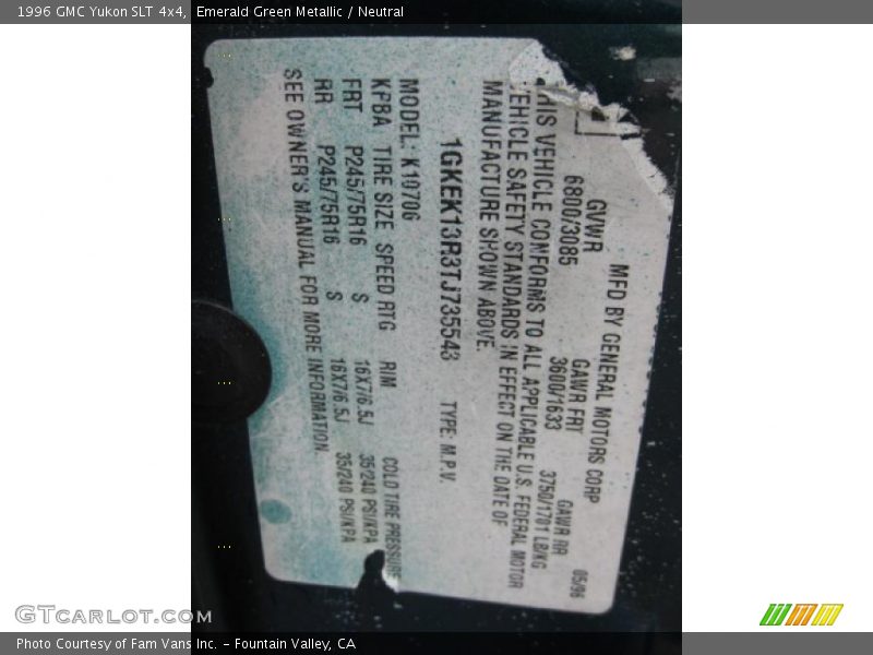 Emerald Green Metallic / Neutral 1996 GMC Yukon SLT 4x4