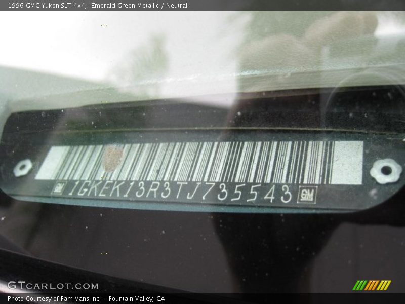 Emerald Green Metallic / Neutral 1996 GMC Yukon SLT 4x4