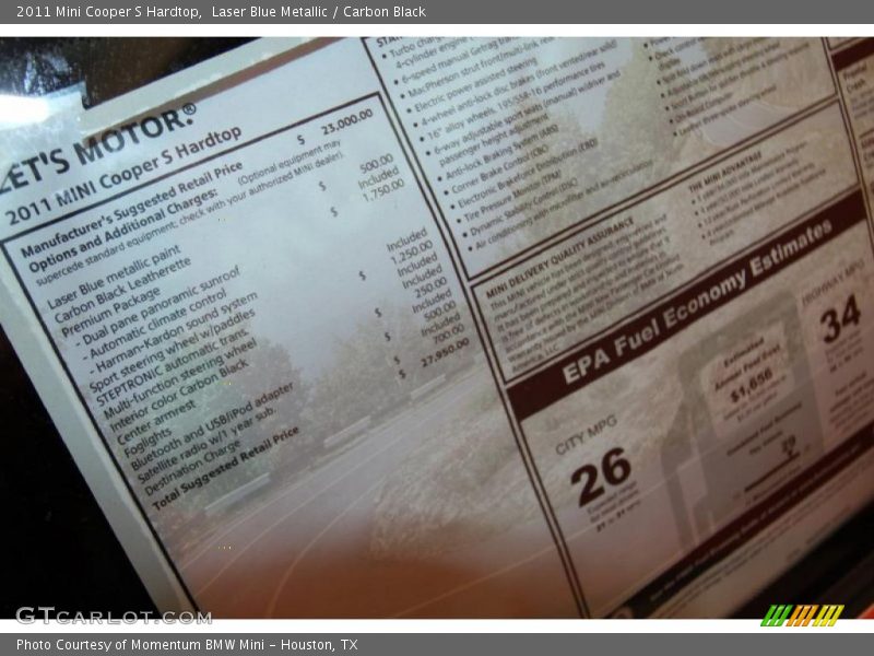 Laser Blue Metallic / Carbon Black 2011 Mini Cooper S Hardtop