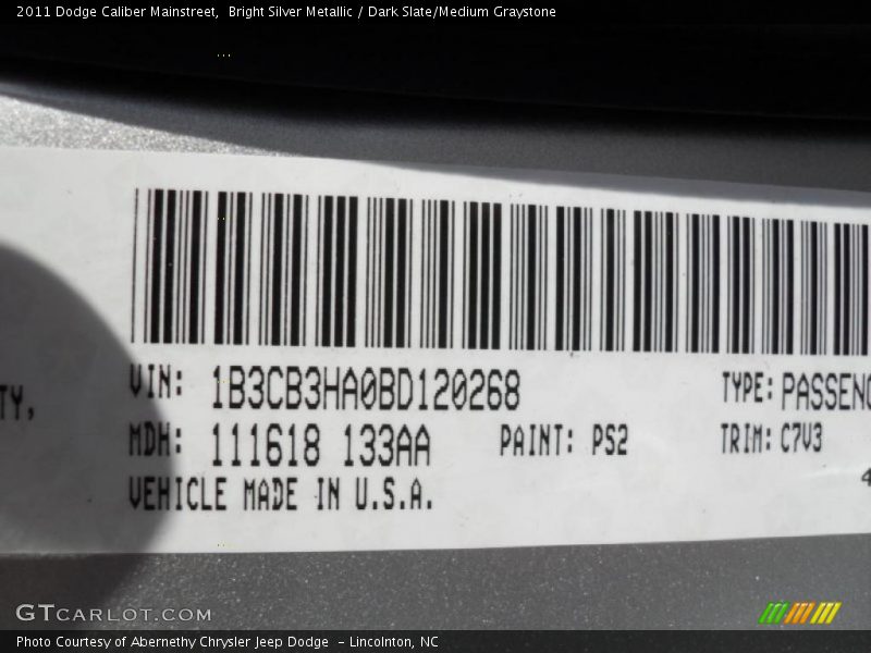 Bright Silver Metallic / Dark Slate/Medium Graystone 2011 Dodge Caliber Mainstreet