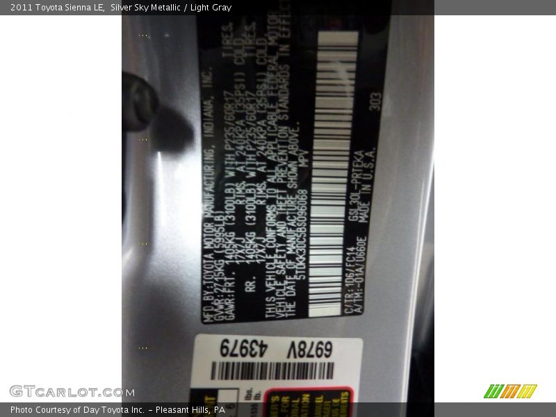 Silver Sky Metallic / Light Gray 2011 Toyota Sienna LE