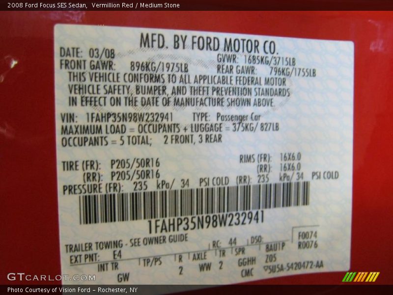 Vermillion Red / Medium Stone 2008 Ford Focus SES Sedan