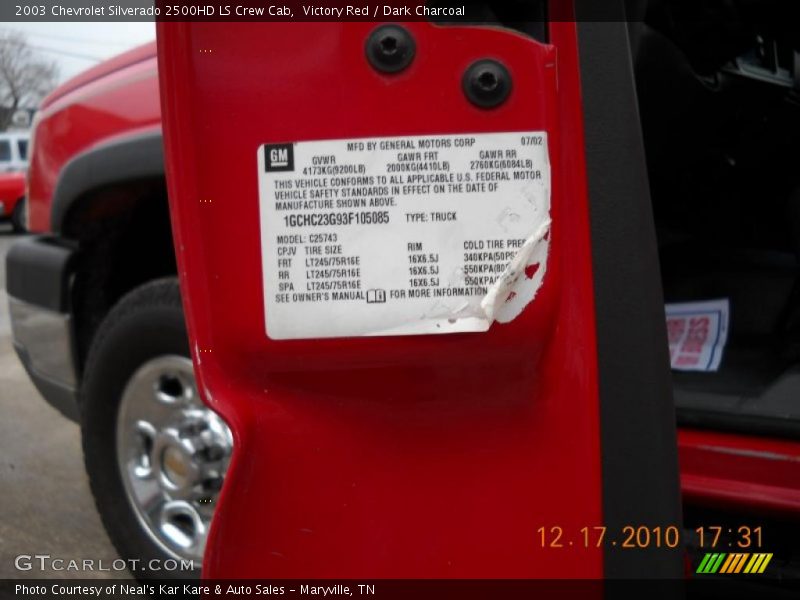 Victory Red / Dark Charcoal 2003 Chevrolet Silverado 2500HD LS Crew Cab