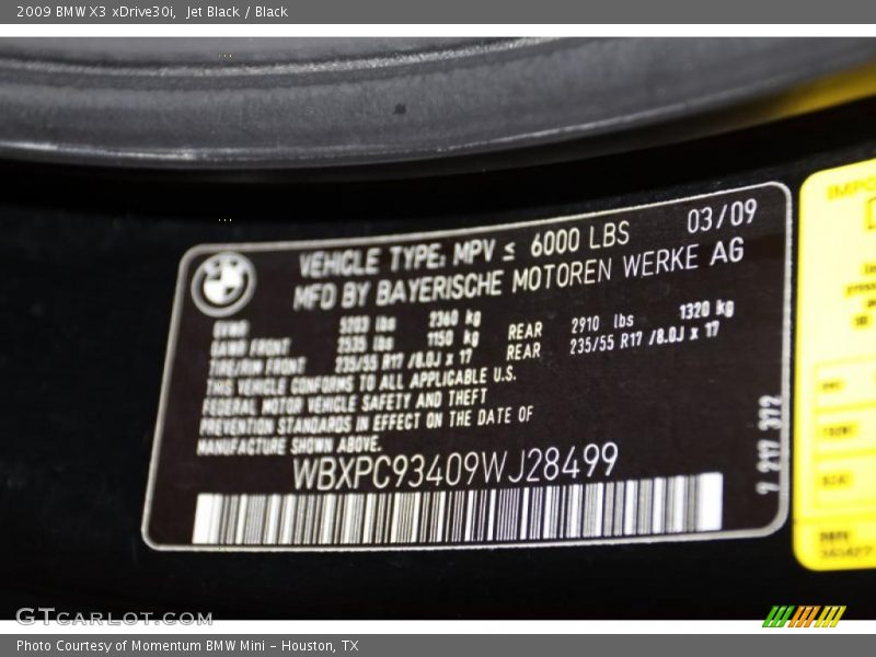 Jet Black / Black 2009 BMW X3 xDrive30i