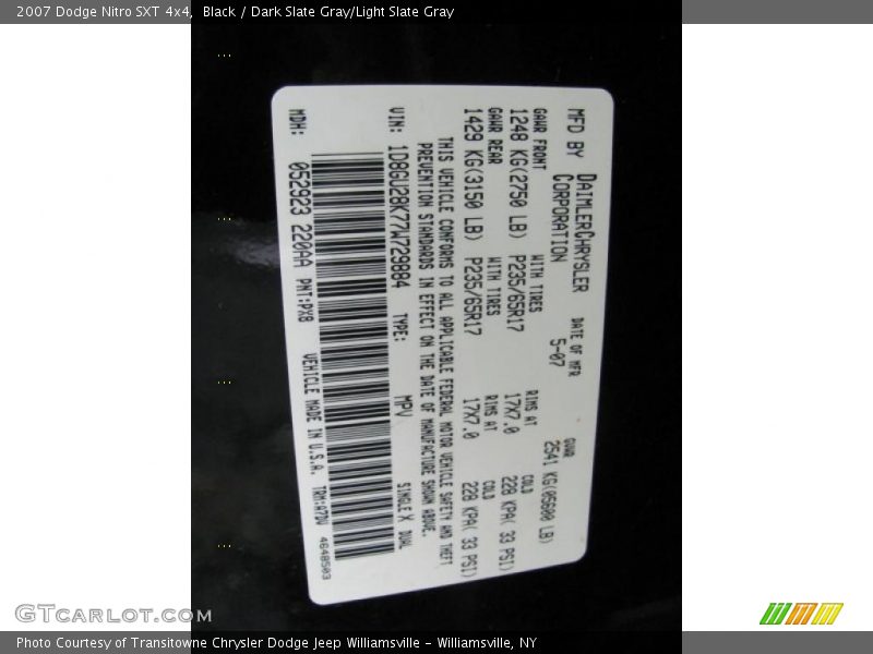 Black / Dark Slate Gray/Light Slate Gray 2007 Dodge Nitro SXT 4x4