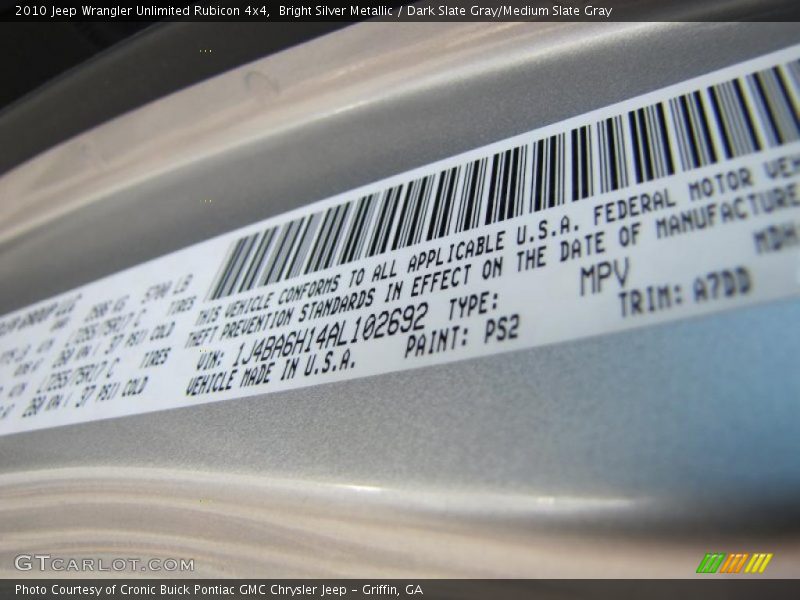 Bright Silver Metallic / Dark Slate Gray/Medium Slate Gray 2010 Jeep Wrangler Unlimited Rubicon 4x4
