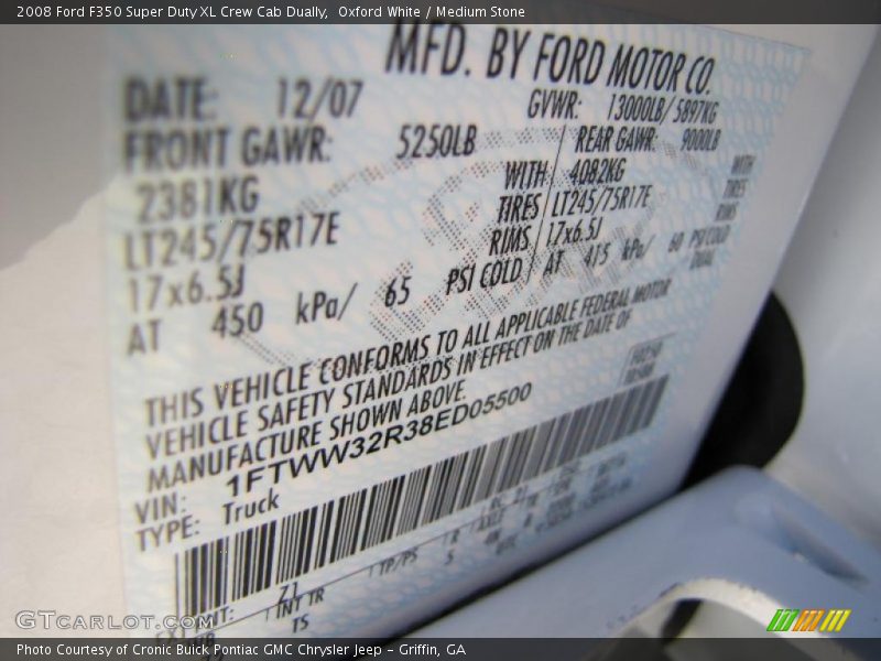 Oxford White / Medium Stone 2008 Ford F350 Super Duty XL Crew Cab Dually