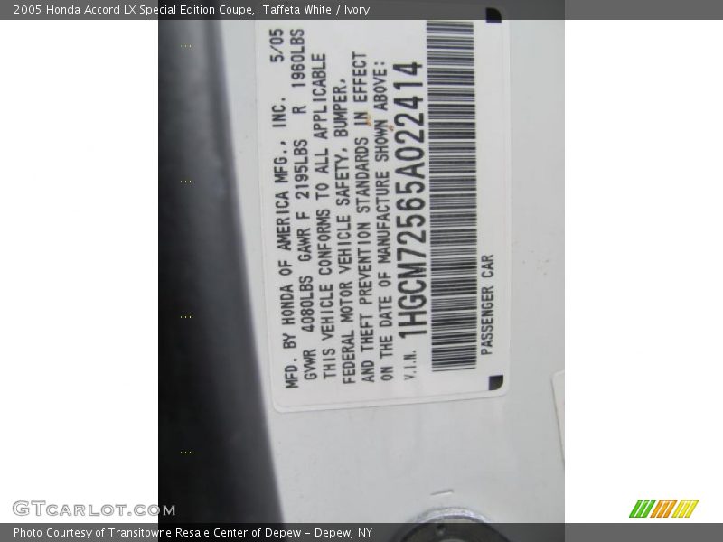 Taffeta White / Ivory 2005 Honda Accord LX Special Edition Coupe