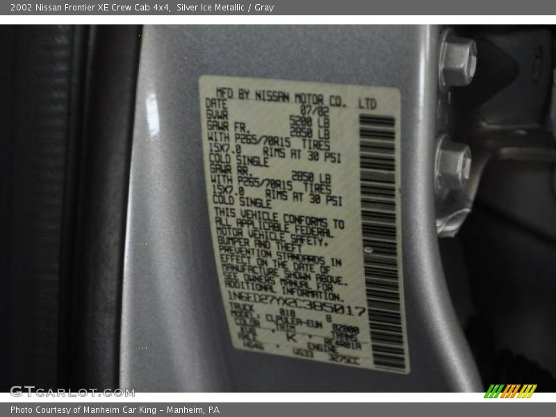 Silver Ice Metallic / Gray 2002 Nissan Frontier XE Crew Cab 4x4