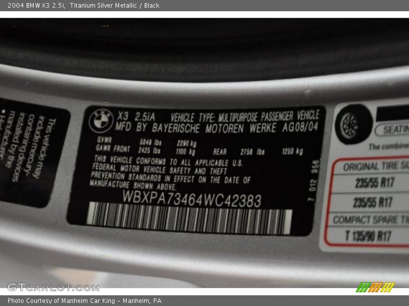 Titanium Silver Metallic / Black 2004 BMW X3 2.5i